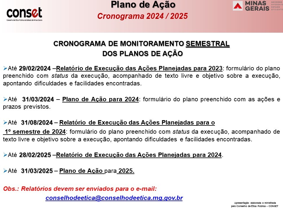 Plano de Ação Anual das Comissões de Ética - 2024/2025